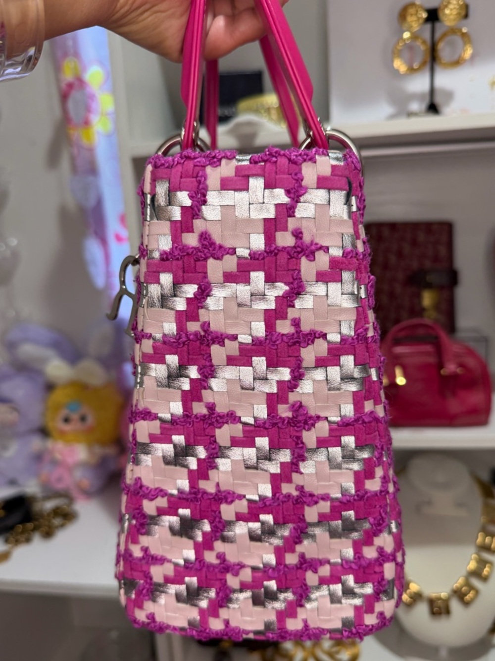 Dior Pink Tweed Lady Dior Satchel with Silver Hardware - Picture 7 of 15